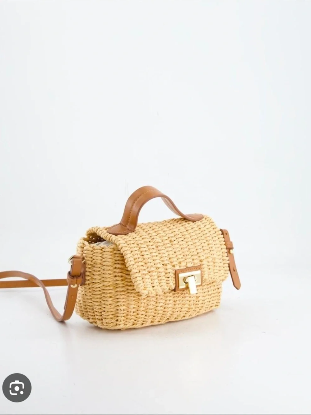Zara Natural Straw Crossbody Bag with Brown Trim